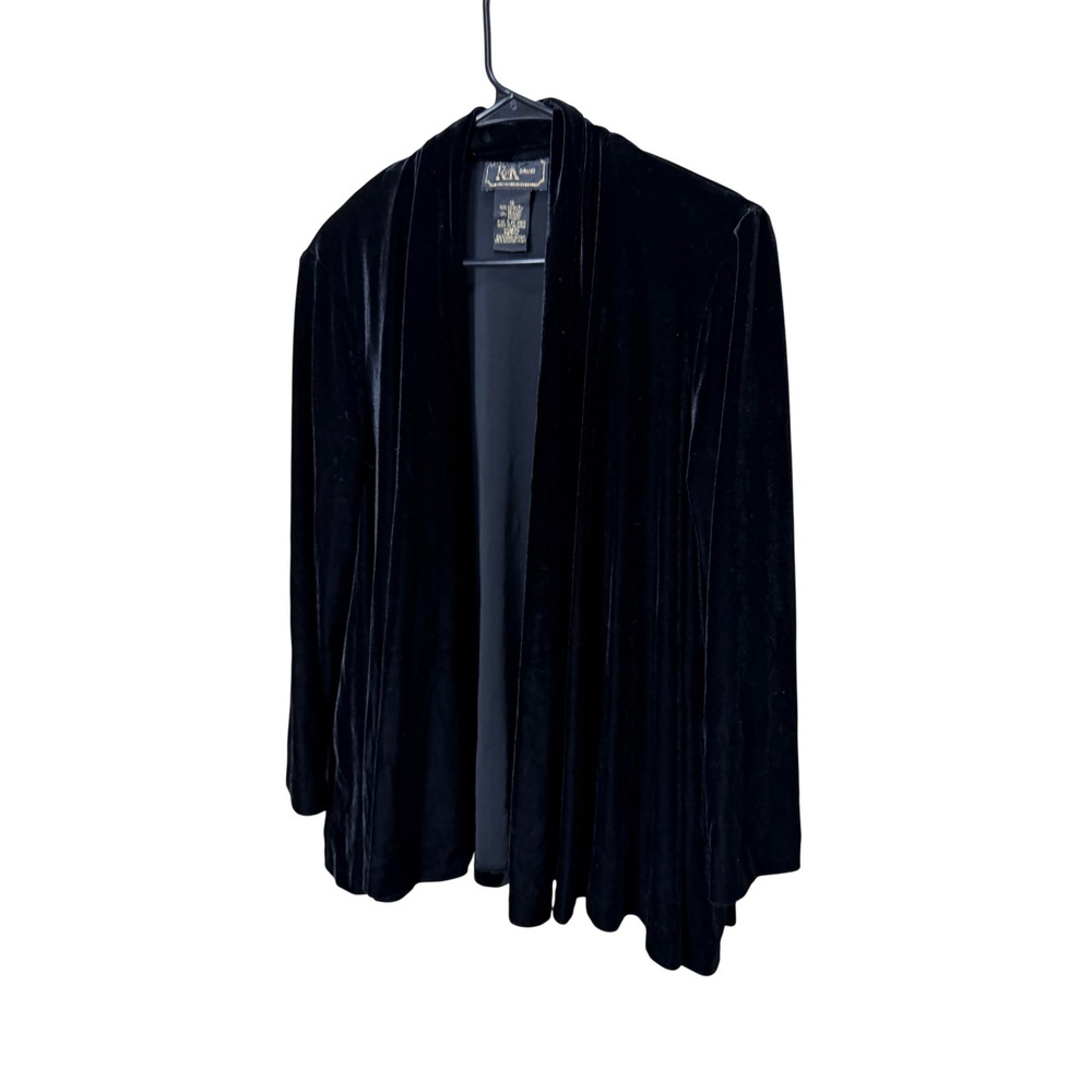 Vintage R&K Evening Womens Black Velvet Open Front Cardigan Jacket Size 12